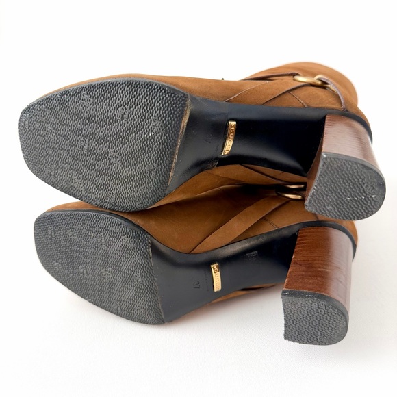 GUCCI | Vintage Brown Nubuck Horsebit Knee High Heel Boots Size 37 - Picture 15 of 16